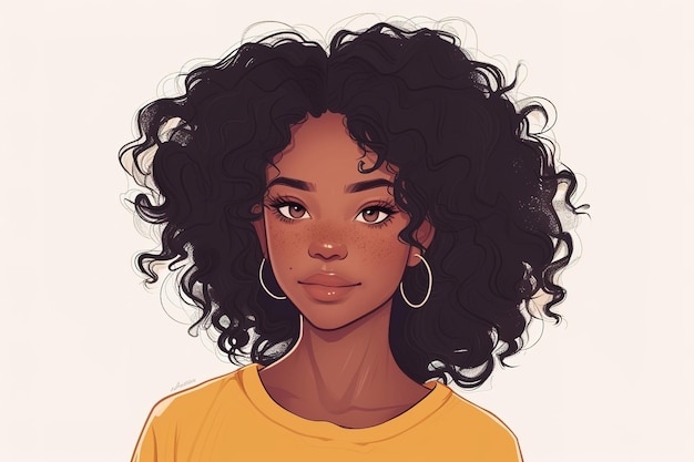 Retrato de uma jovem afro-americana em estilo de ilustração