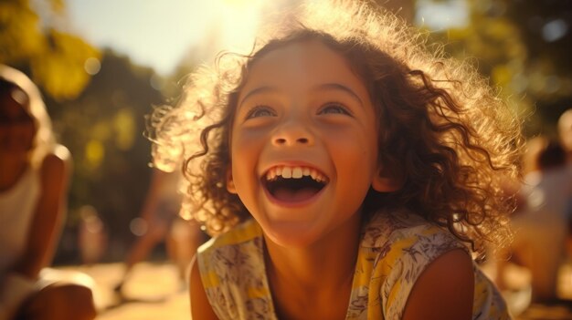 Foto retrato de uma jovem alegre com cabelos encaracolados sorrindo