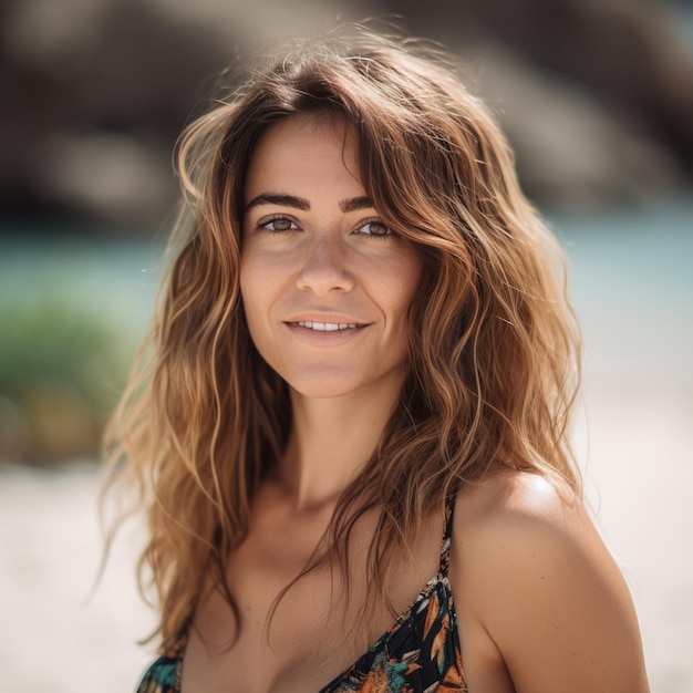 Retrato de uma jovem bonita na praia