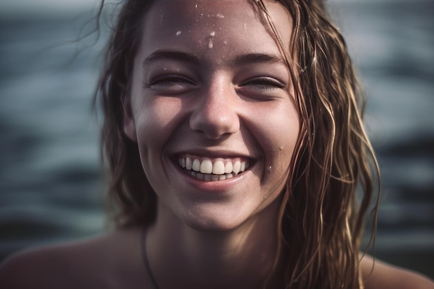 Retrato de uma jovem bonita na praia