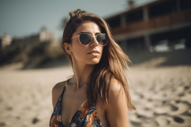 Retrato de uma jovem bonita na praia