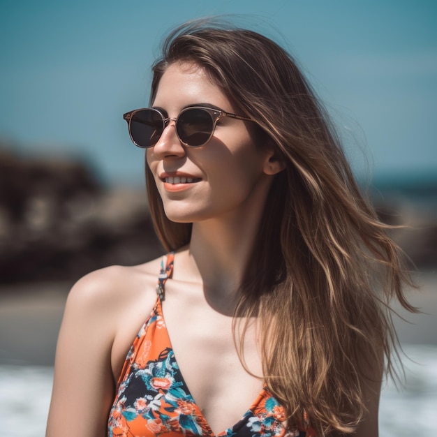 Retrato de uma jovem bonita na praia