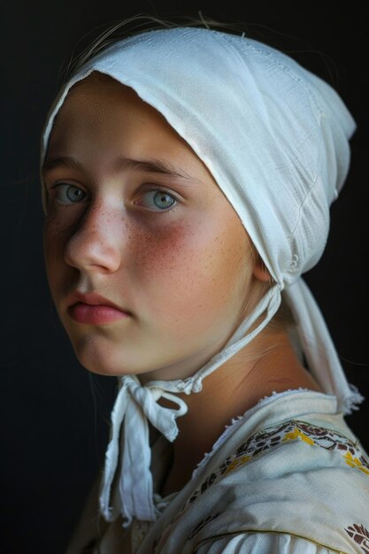 Retrato de uma jovem camponesa com uma capa branca