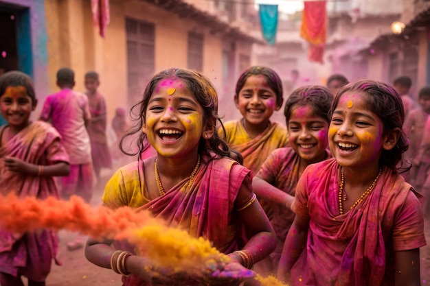 Retrato de uma jovem com pó de holi