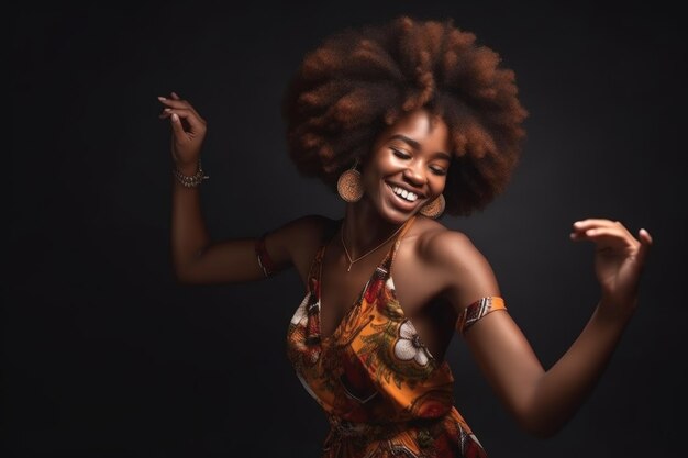 Retrato de uma jovem com uma dança afro no estúdio criado com ai generativa