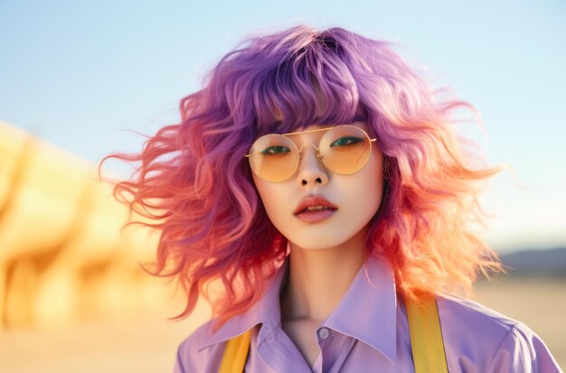 Retrato de uma jovem coreana com peruca