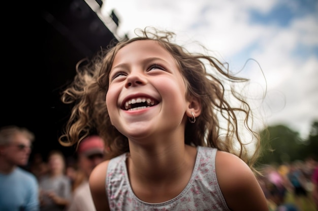 Retrato de uma jovem desfrutando de um concerto de música criado com ai generativa