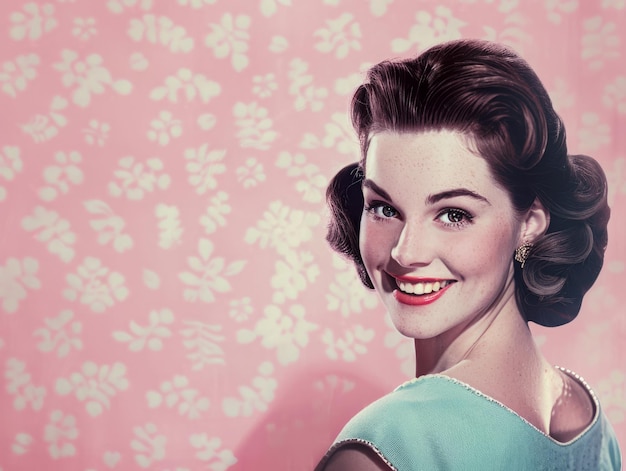 Retrato de uma jovem dos anos 50 isolado de um fundo de espaço de cópia