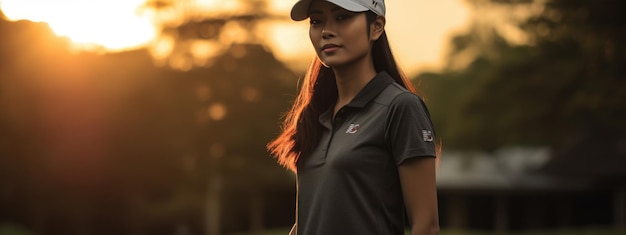 Retrato de uma jovem em um campo de golfe