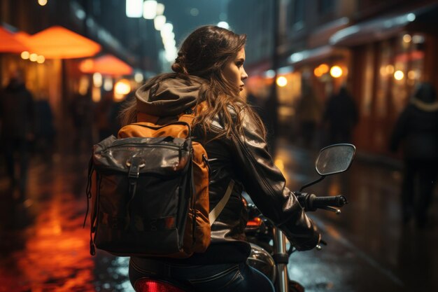 retrato de uma jovem entregando uma motocicleta