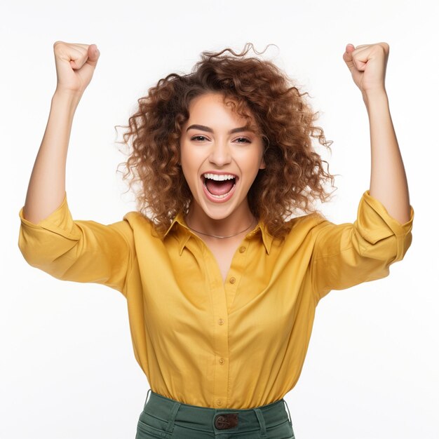 Foto retrato de uma jovem excitada celebrando o sucesso isolada em um fundo branco