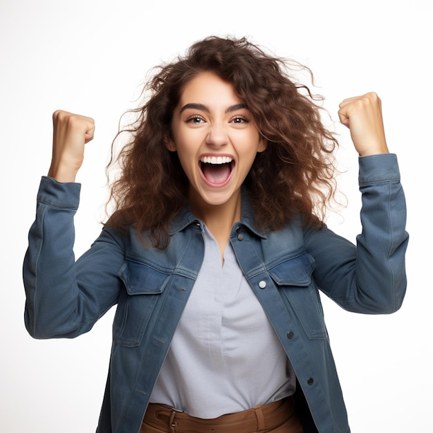 Retrato de uma jovem excitada celebrando o sucesso isolada em um fundo branco