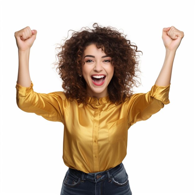 Foto retrato de uma jovem excitada celebrando o sucesso isolada em um fundo branco