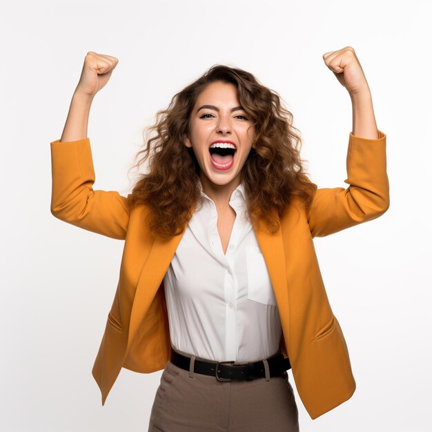 Foto retrato de uma jovem excitada celebrando o sucesso isolada em um fundo branco