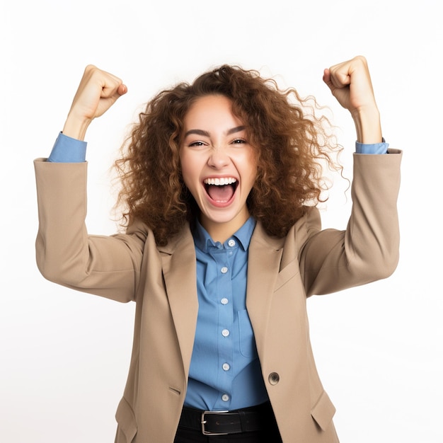 Foto retrato de uma jovem excitada celebrando o sucesso isolada em um fundo branco