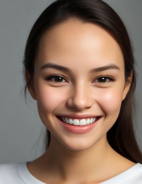 Retrato de uma jovem linda e alegre garota sorrindo com dente branco