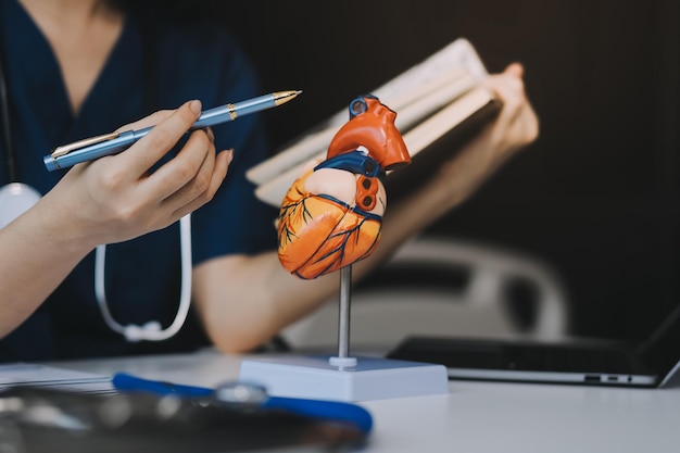 Retrato de uma jovem médica cardióloga trabalhando no escritório de uma clínica moderna