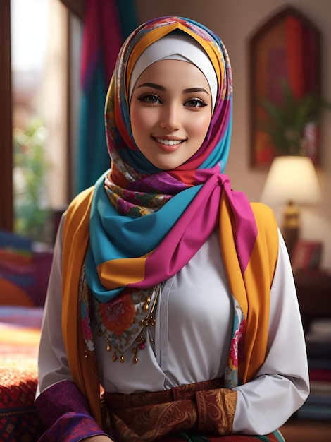 Retrato de uma jovem muçulmana realista ou menina em hijab olhando para a câmera