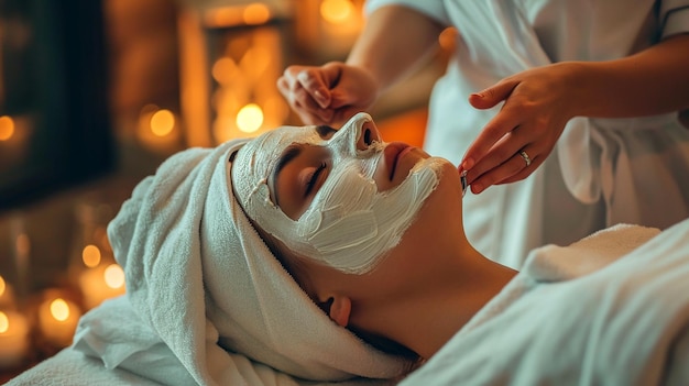 Foto retrato de uma jovem mulher bonita em um ambiente de spa