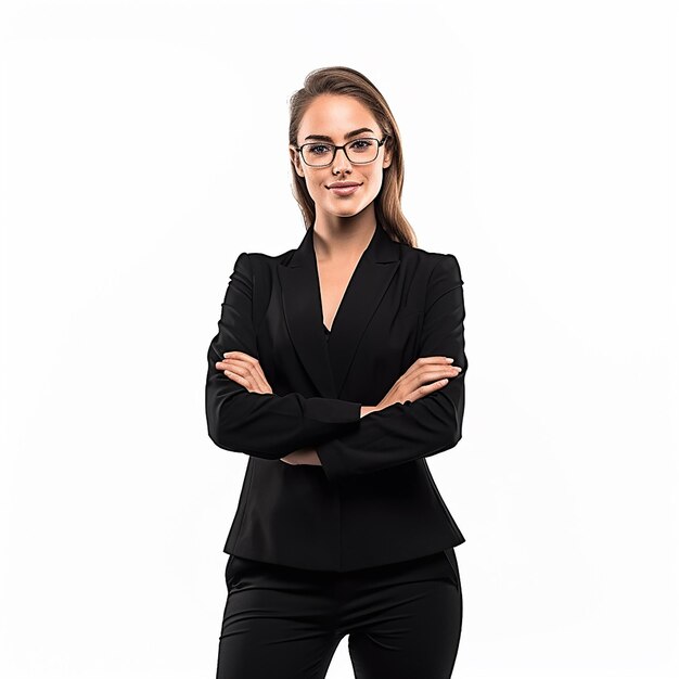 Foto retrato de uma jovem mulher de negócios feliz, secretária de escritório com um rosto sorridente