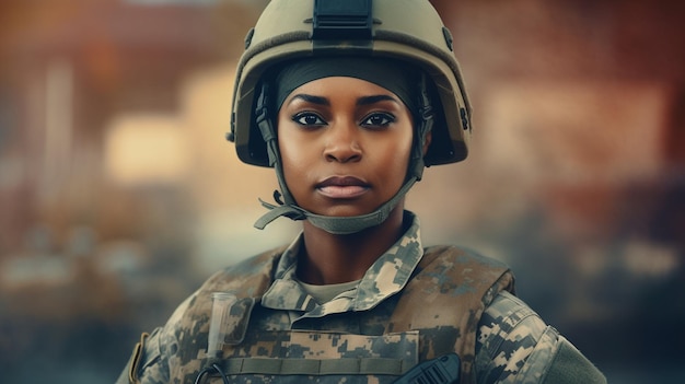retrato de uma jovem mulher militar africana com camuflagem