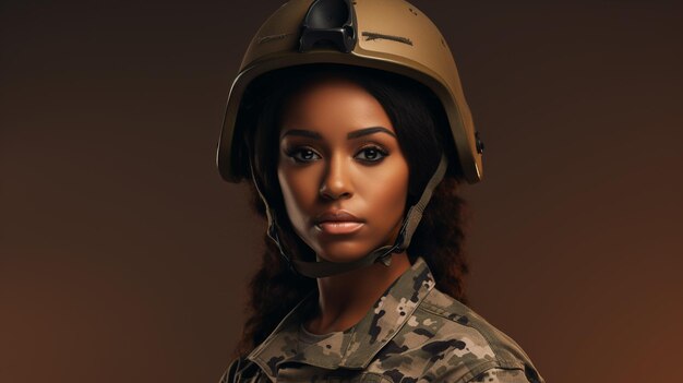 retrato de uma jovem mulher militar africana com camuflagem