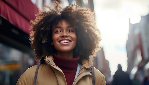 Retrato de uma jovem negra africana na cidade