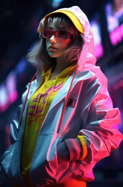 Retrato de uma jovem no estilo cyberpunk