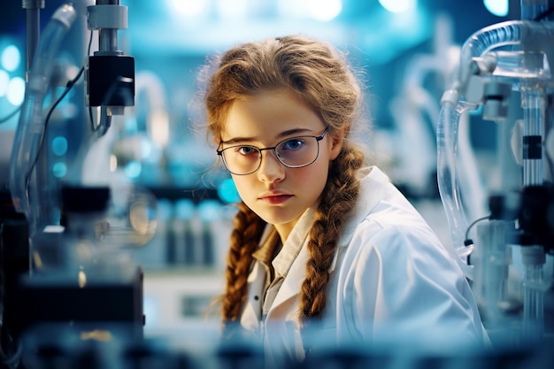 Retrato de uma jovem química trabalhando em um laboratório moderno