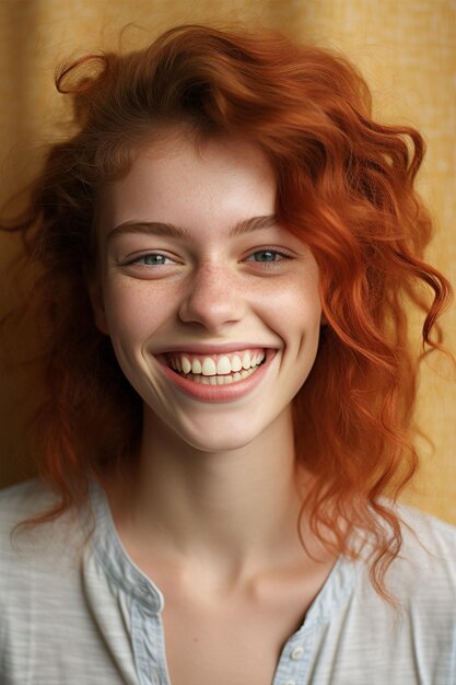 Retrato de uma jovem ruiva com um belo sorriso