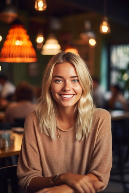 Retrato de uma jovem sorridente e despreocupada sem pressa gerada por Ai