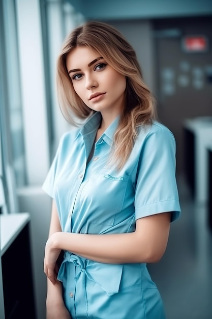 Retrato de uma linda enfermeira na clínica ilustração de ia generativa