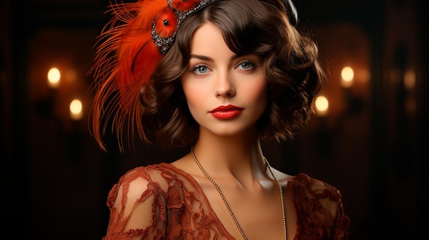 retrato de uma linda garota com um chapéu elegante e maquiagem