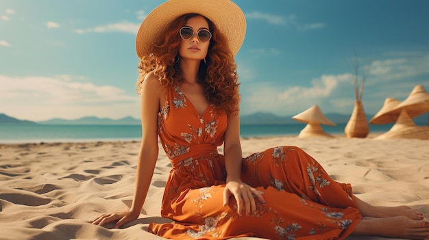 Retrato de uma linda garota de férias à beira-mar na praia descansando na praia