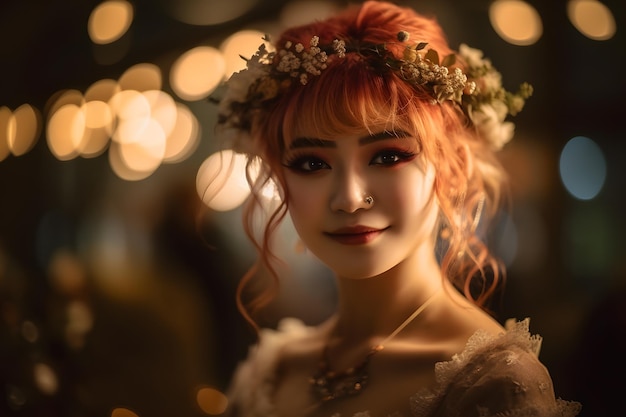 Retrato de uma linda jovem noiva asiática Rede neural gerada por IA