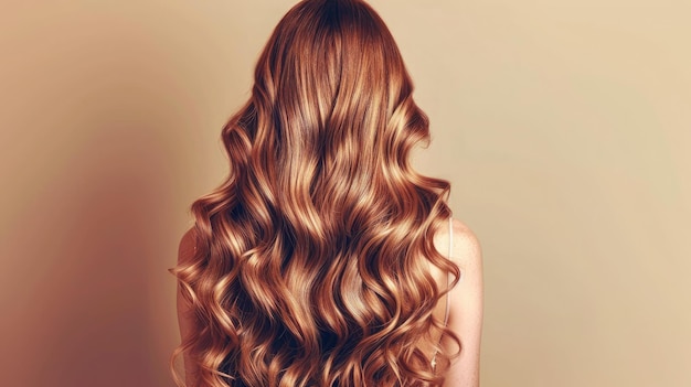 Retrato de uma linda menina com luxuoso cabelo longo encaracolado Vista traseira