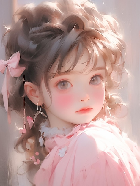 Retrato de uma linda menina com penteado de flores Estilo mangá de anime gerado por Ai