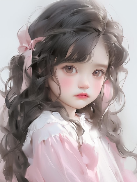 Retrato de uma linda menina com penteado de flores Estilo mangá de anime gerado por Ai
