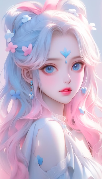 Retrato de uma linda modelo com cabelo rosa e azul Ai Generated