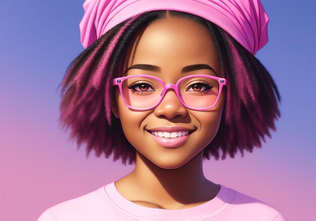 Retrato de uma linda mulher afro-americana usando óculos rosa Generative AI