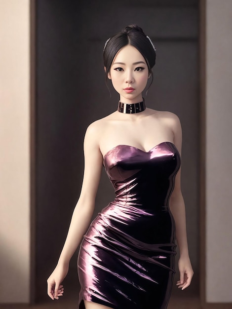 Retrato de uma linda mulher asiática usando vestido à noite Generative AI