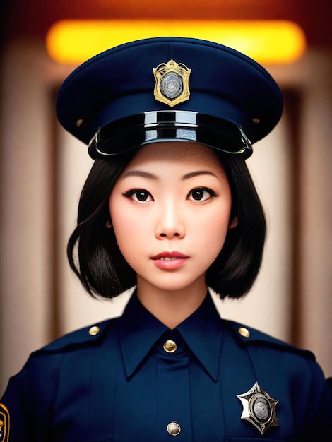 Retrato de uma linda mulher asiática vestindo roupa policial Generative AI