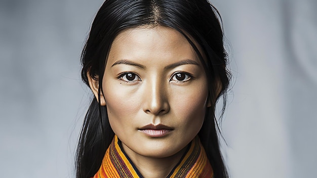 Retrato de uma linda mulher asiática vestindo roupas tradicionais olhando para a câmera