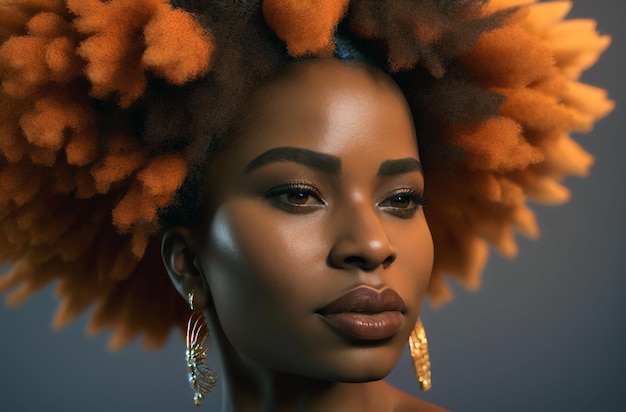 Retrato de uma linda mulher negra elegante afro-americana com penteado Generative AI