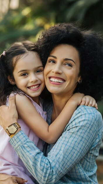 Retrato de uma mãe solteira feliz e amorosa a abraçar uma filha bonita.