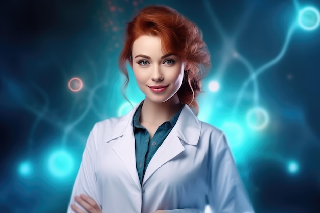 Retrato de uma médica bonita trabalhando em um hospital moderno Generative Ai