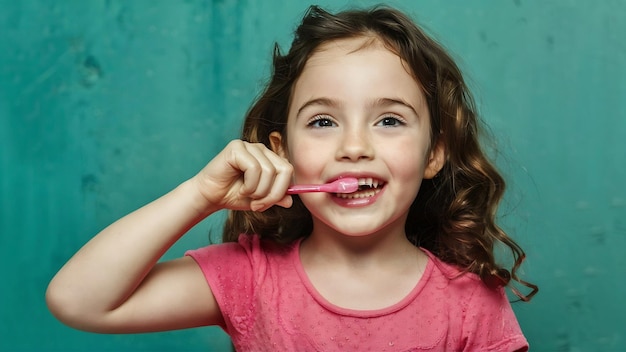 Retrato de uma menina a limpar os dentes