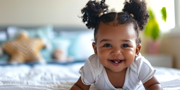 Retrato de uma menina afro-americana sorridente em casa