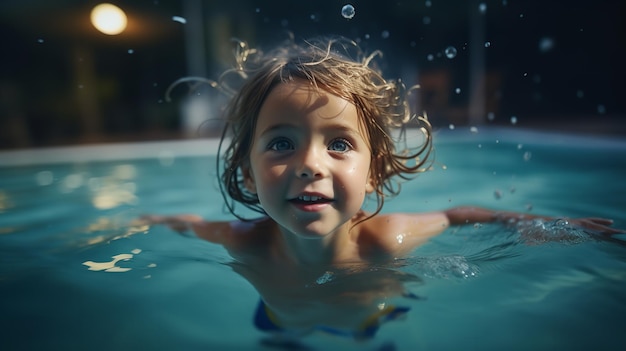 Retrato de uma menina aprendendo a nadar Generativo Ai