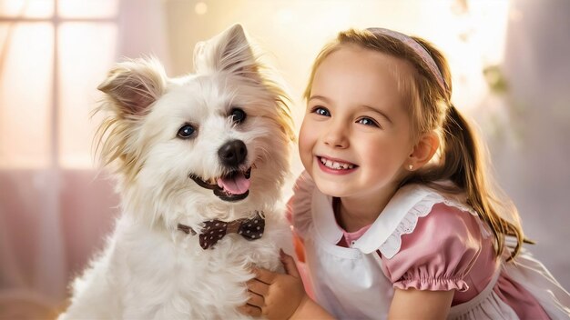 Foto retrato de uma menina com seu lindo cachorro